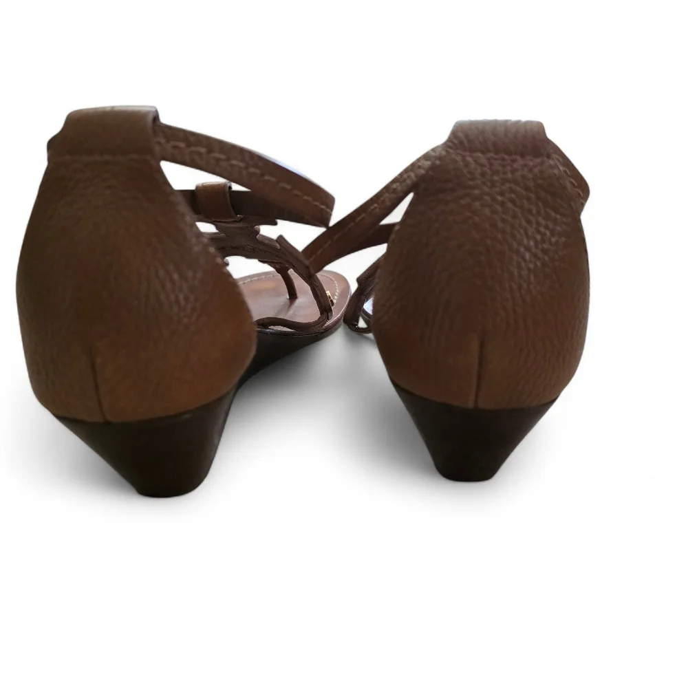 TORY BURCH Chandler Tumbled Leather Wedge Sandals – Size 9.5 - Picture 6 of 13